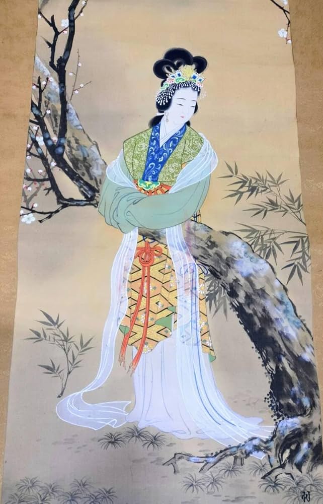 Amazon.co.jp: 掛け軸梅花木の下佇ずむ天女の様に美しい高貴中国の女性