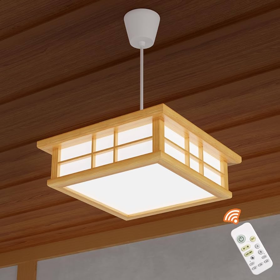 Amazon.co.jp : C-J-W LEDペンダントライト 和風 天然木製 6畳