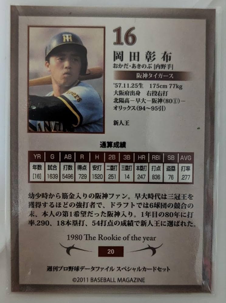 Amazon.co.jp: 岡田彰布 阪神タイガース レジェンド スーパー ルーキー