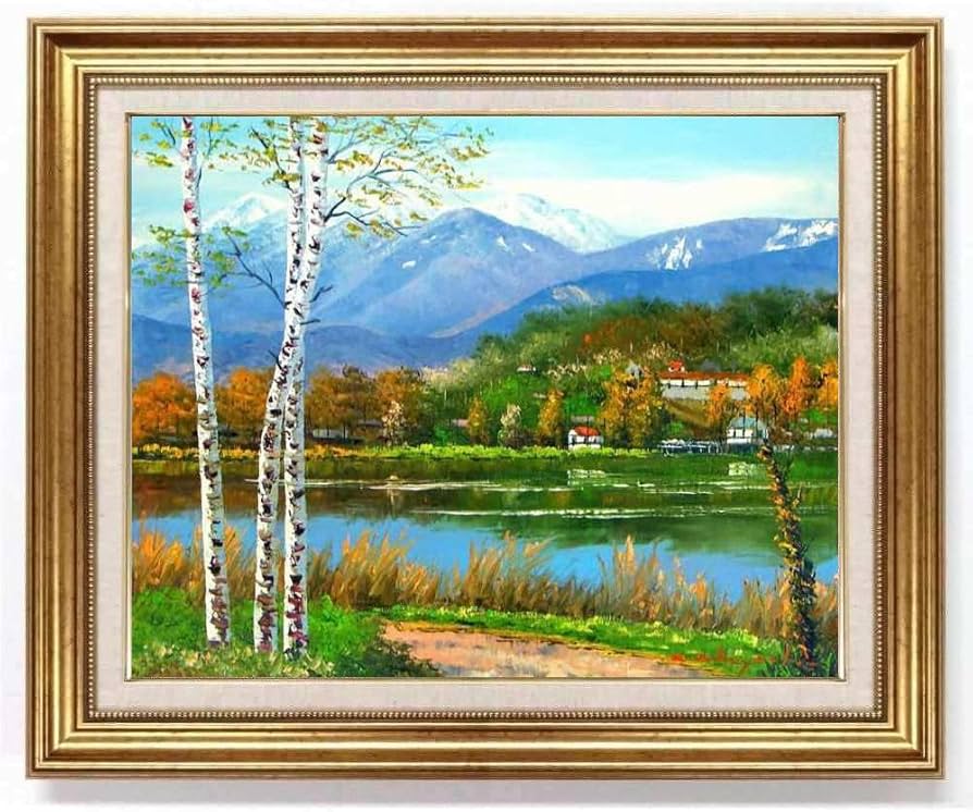 真作】絵画 油彩12号 深緑の森とせせらぎ 自然美のアート 森林風景