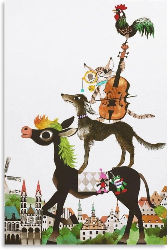 Amazon.co.jp: 藤城清治 ブレーメンの音楽隊 絵画 ポスター 工芸品の