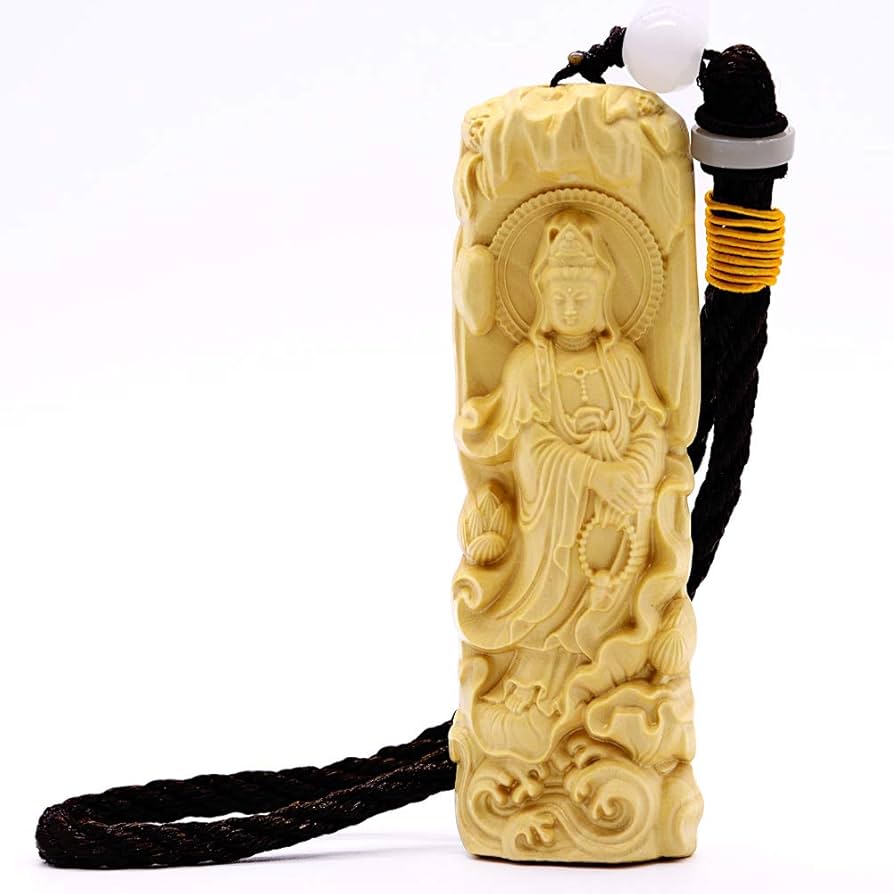 Amazon｜[あすにこ] 観音菩薩 木彫り 柘植 ツゲ 仏像 お守り 根付 8.5
