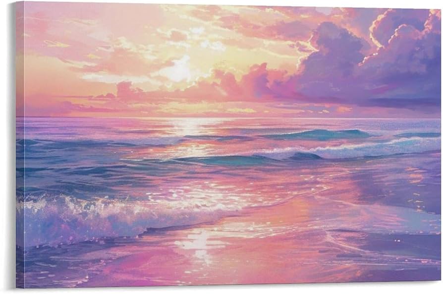 Amazon.co.jp: 絵画 ピンクとブルーの海景水彩画インテリア 絵画 魅力