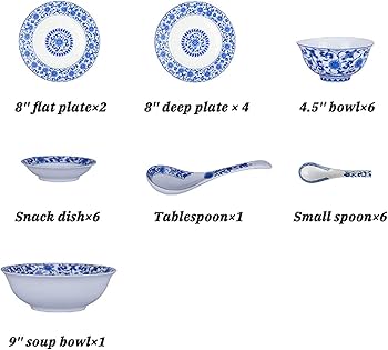 Amazon.co.jp: セラミックディナーセット 青と白の磁器食器26点セット
