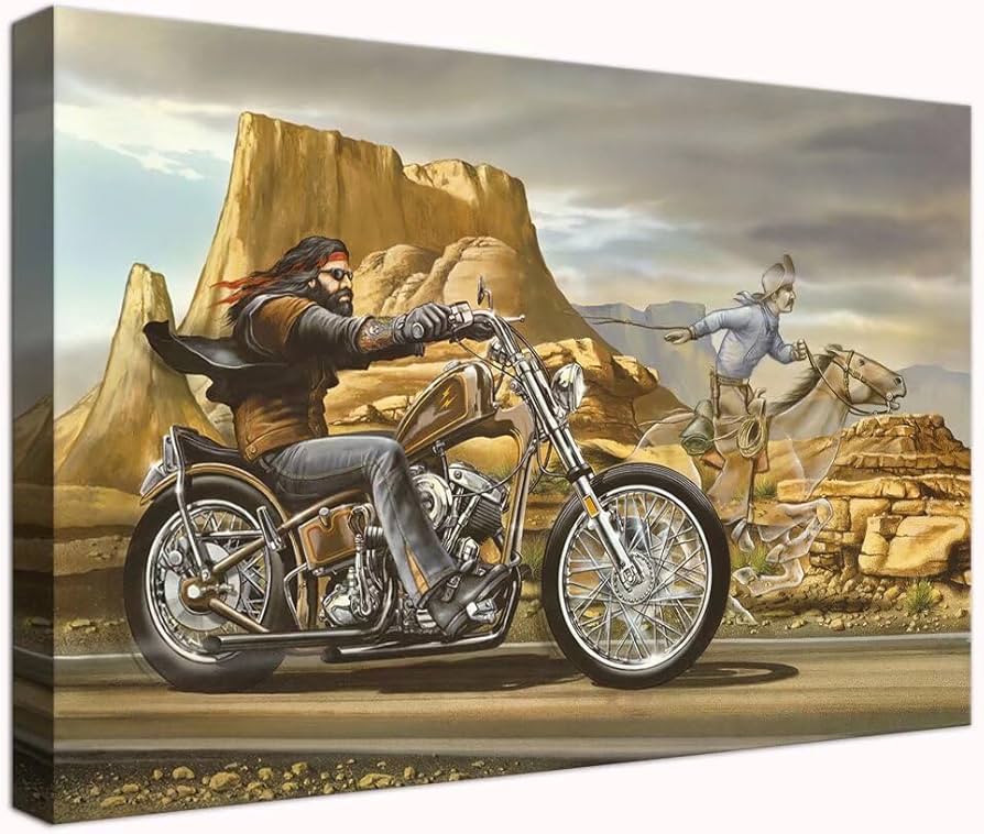 Amazon.co.jp: 油絵 ウォールアート オートバイ ライダー ピクチャー