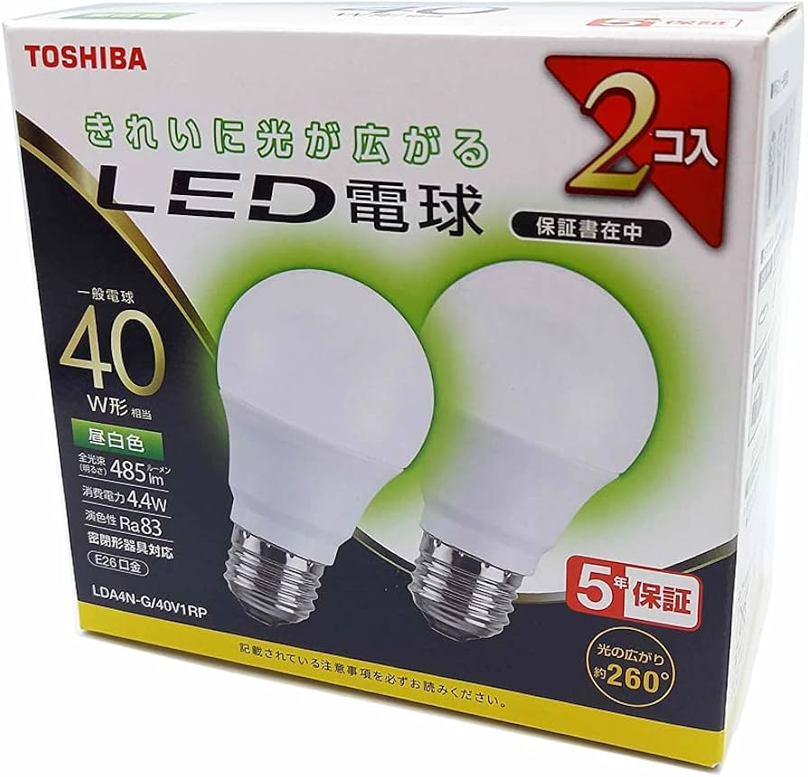Amazon | TOSHIBA(東芝) LED電球 40W相当 全方向 昼白色 E26口金 2P