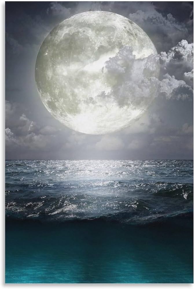 Amazon.co.jp: 絵画 満月の下の海インテリア 絵画 きらきら輝く海 夢の