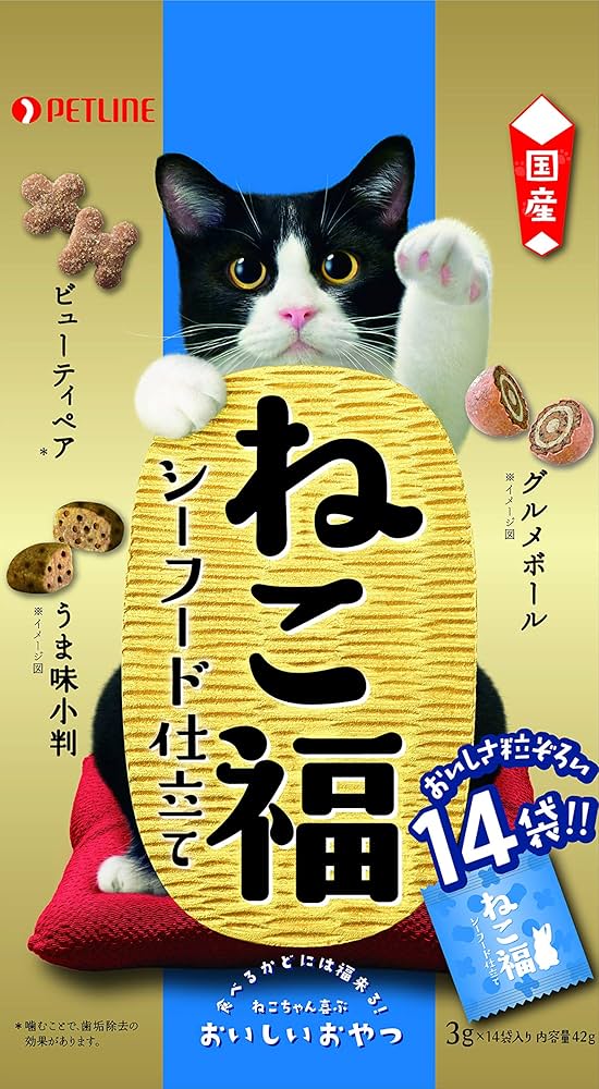 Amazon.co.jp: ペットライン ねこ福 猫用おやつ シーフード仕立て 42g