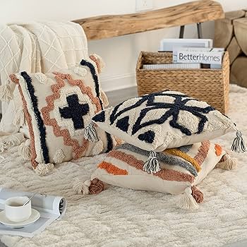 Amazon.co.jp: Deerlux 16インチ 手織り コットン クッションカバー 房