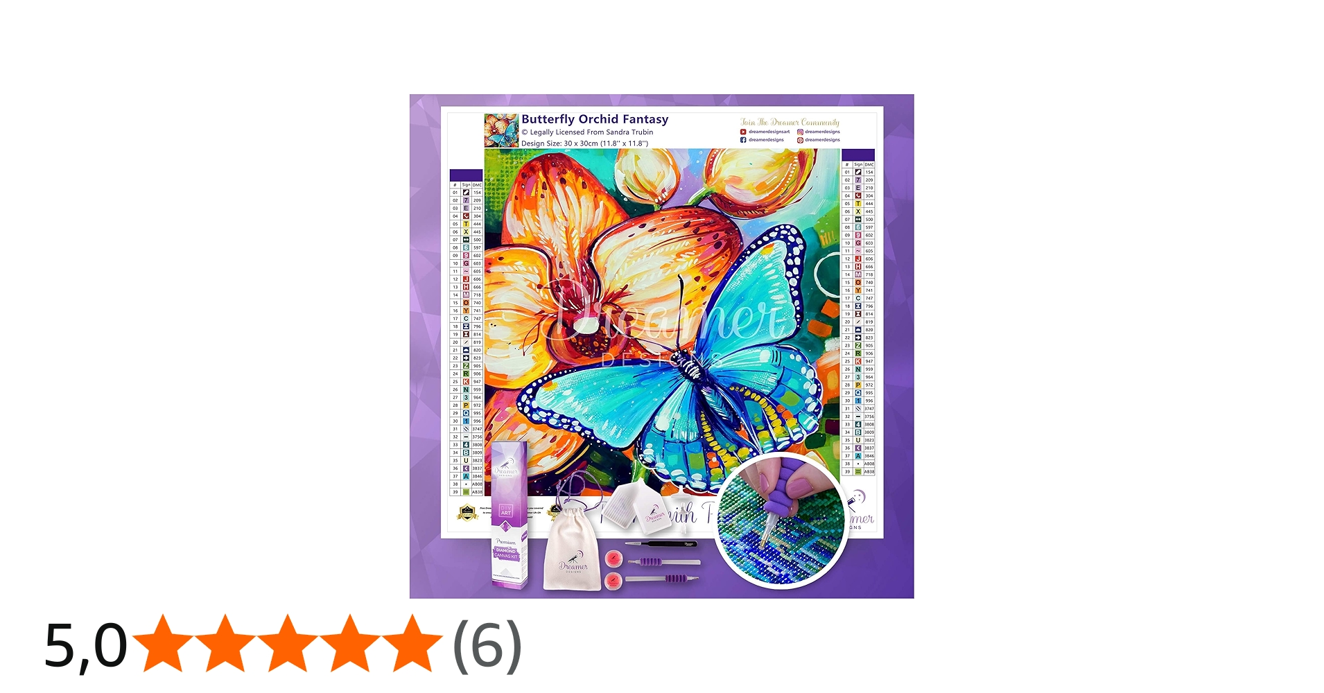 Dreamer Designs 5D-Diamant-Malerei-Set, Schmetterlings-Orchidee