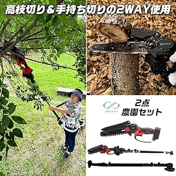 Amazon | チェーンソー 高枝チェーンソー 充電式 電動 コードレス た