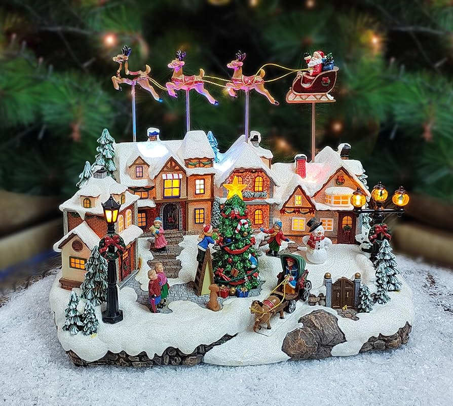 Amazon.com: MOMENTS IN TIME Animated Christmas Village with Santa