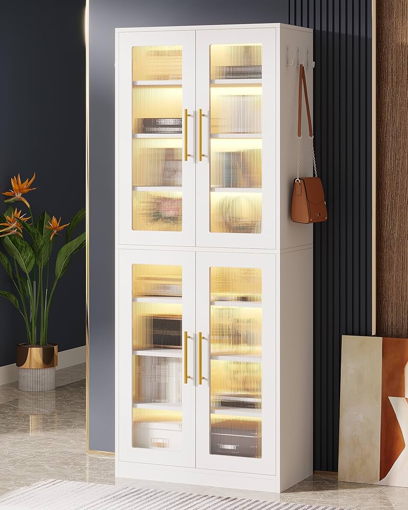 Amazon.com: Tribesigns White Bookcase with Doors and LED Light, 67