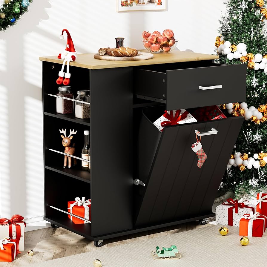Amazon.com: HQZX Rolling Kitchen Island with Trash Can Storage