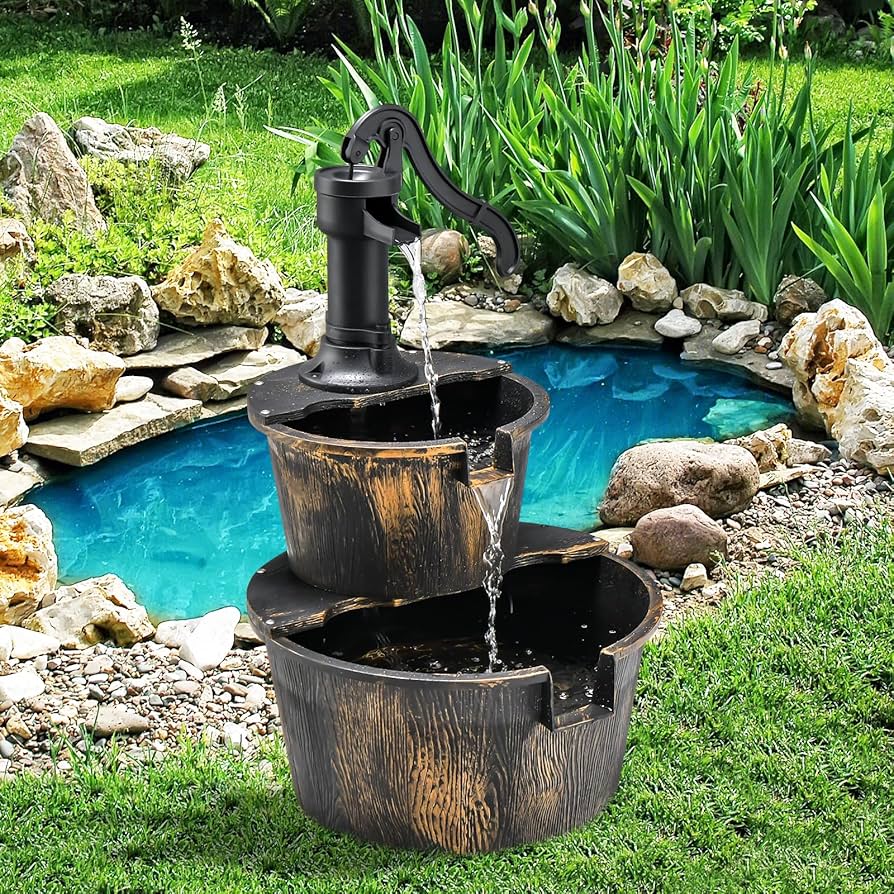 Amazon.com: S AFSTAR Water Fountain Outdoor Waterfall Barrel, 2