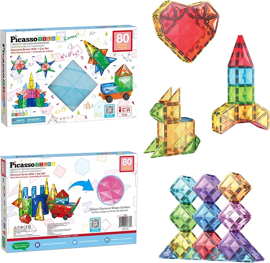 Amazon.com: PicassoTiles 80PC Magnetic Diamond Tiles with Carry