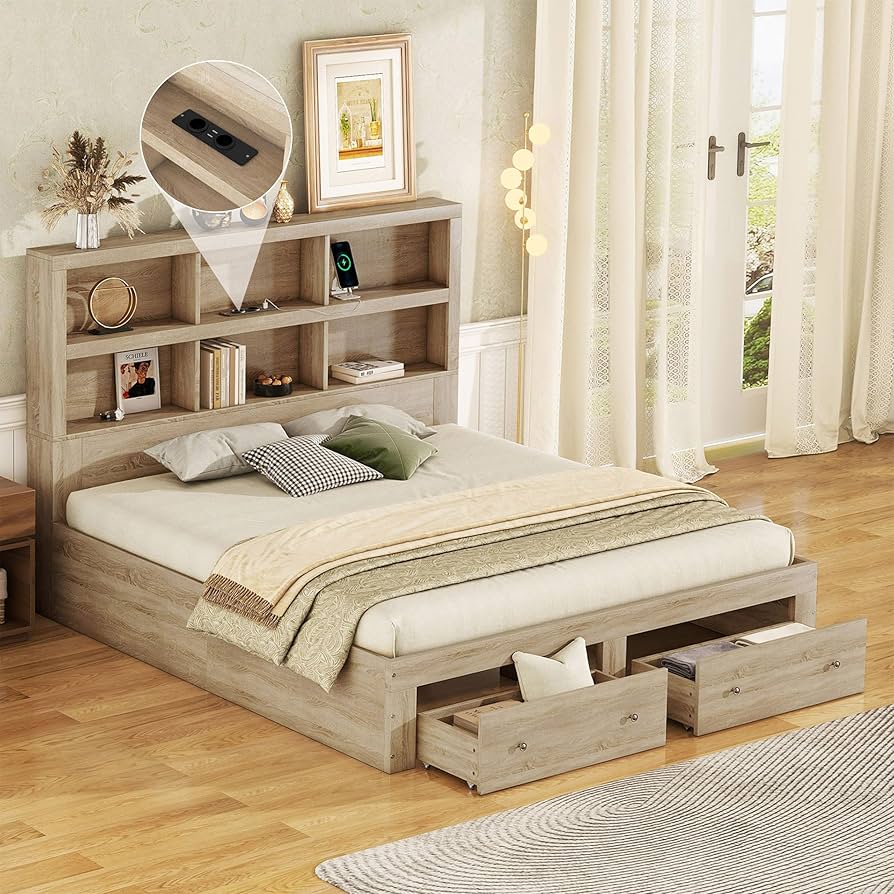 YCYDHDM Double Bed Wooden Bed 160 x 200 cm with Headboard with