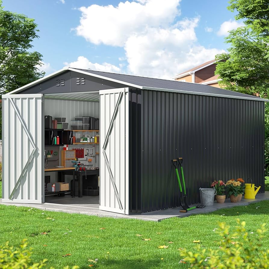 Amazon.com : DAUSOLA 10x12 FT Outdoor Storage Shed, Metal Garden