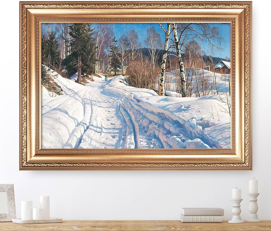 Amazon.com: Sunlit Winter by Peder Mork Monsted Framed Size:30x36