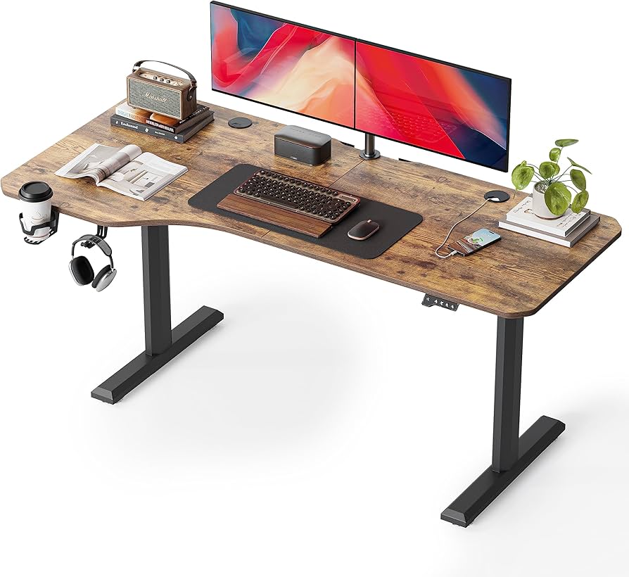 Amazon | FEZIBO l字昇降式デスク 幅160cm 電動昇降デスク 安定性 l型