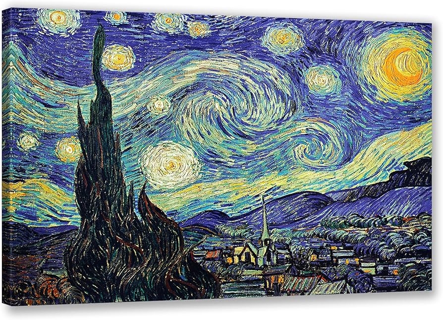 Amazon.co.jp: ゴッホ星月夜アート絵画レプリカがぶら下がっている家の
