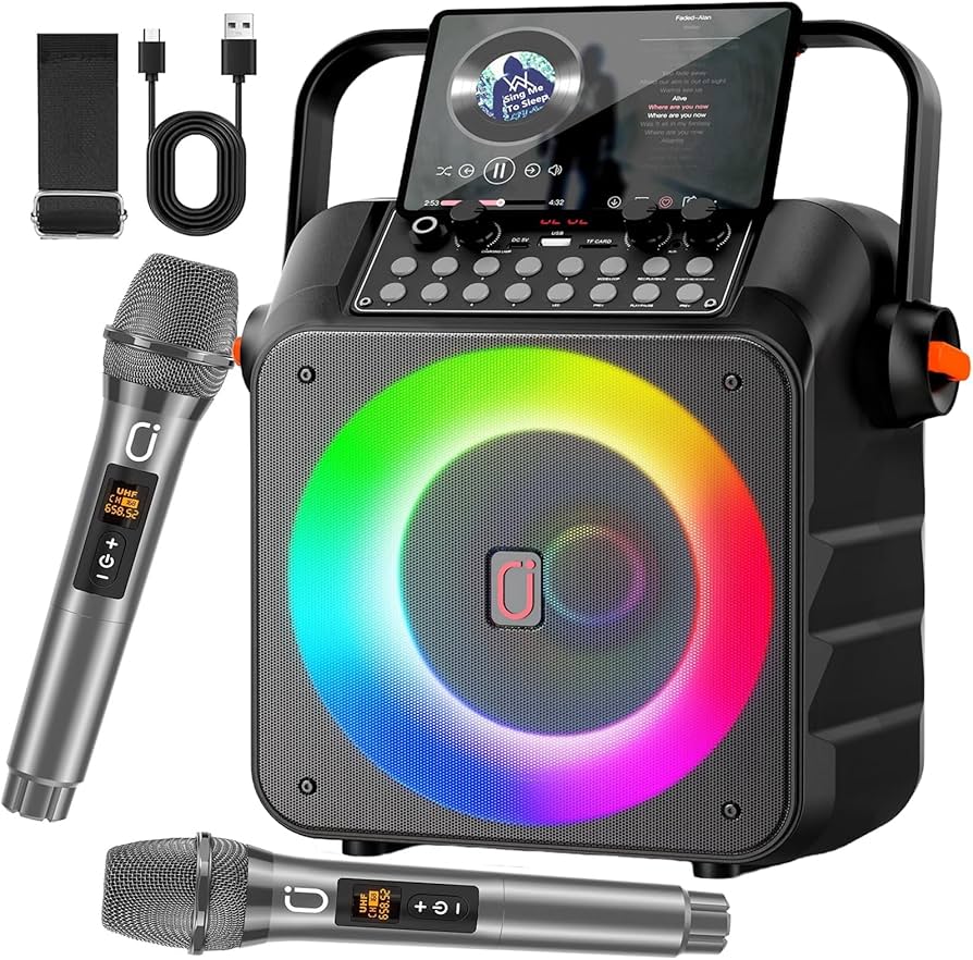 Amazon.com: HWWR Karaoke Machine with 2 Wireless Microphones