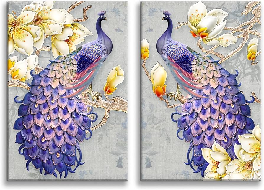 Amazon｜Looife クジャクキャンバスウォールアート 24x36インチ 紫の