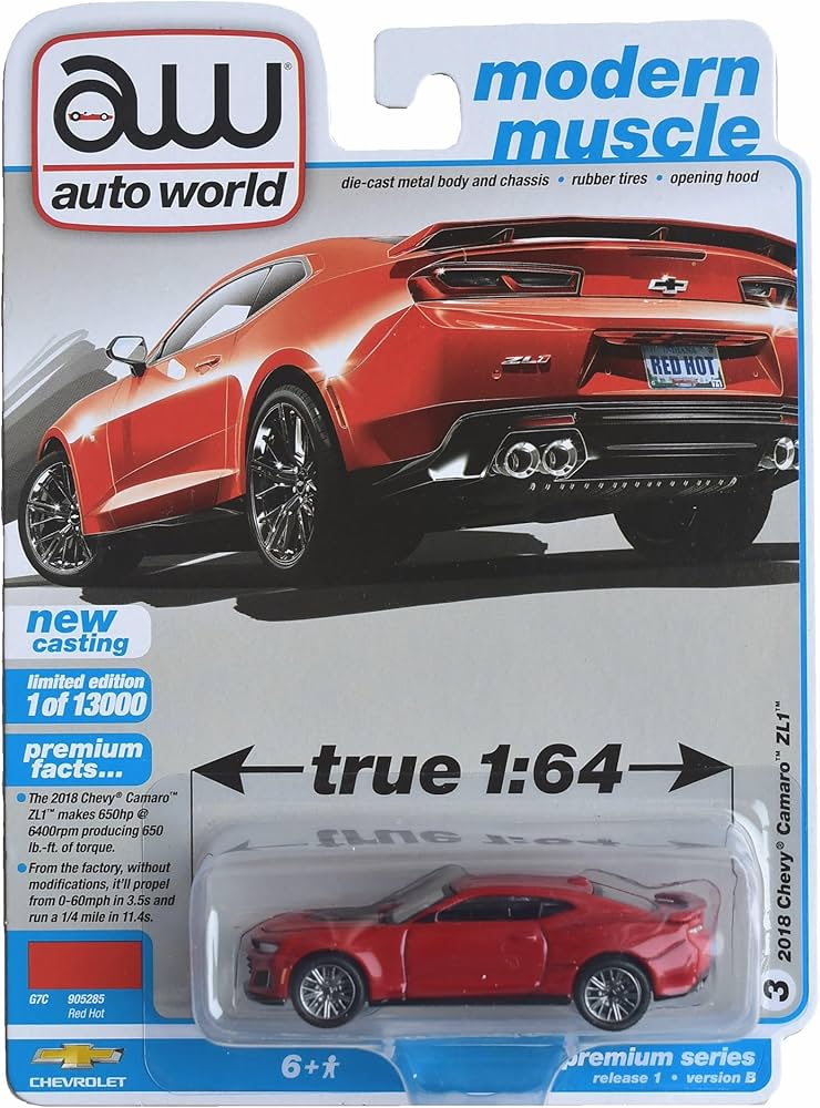 Amazon.com: Auto World 2018 Chevy Camaro ZL1, Modern Muscle [red