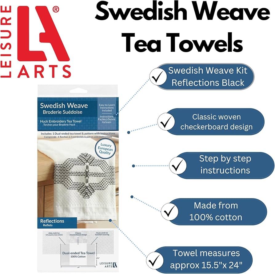 Amazon.com: LEISURE ARTS Swedish Weave Towel Kit, Reflections