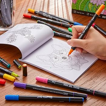 Amazon | Shuttle Art 筆ペン 水彩毛筆 96色セット 塗り絵1冊付き