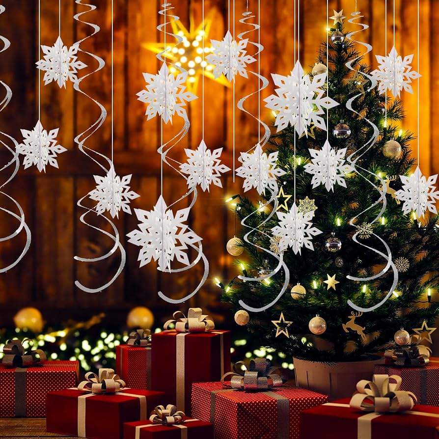 Amazon.co.jp: クリスマスハンギングスノーフレークデコレーション、12