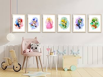 Amazon.co.jp: Gwency Design スーパーマリオゲーム 水彩ポスター - 6