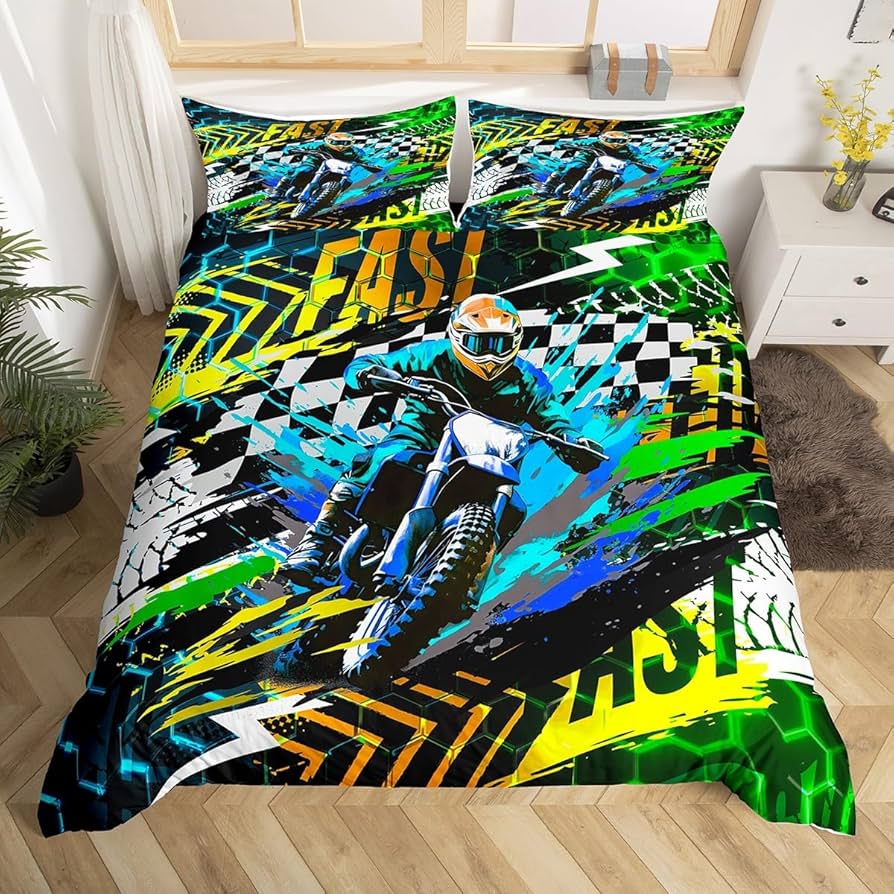 Amazon.com: Dirt Bike Bedding Set Twin Size Kids Motocross Rider