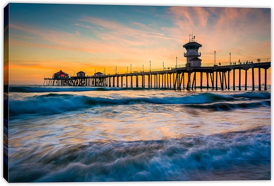 Amazon.com: 60 x 40 - Huntington Beach docks Canvas Print Wall Art
