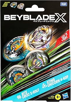 Beyblade X Bite Croc 3-60LF and Sting Unicorn 4-60P Top Dual Pack
