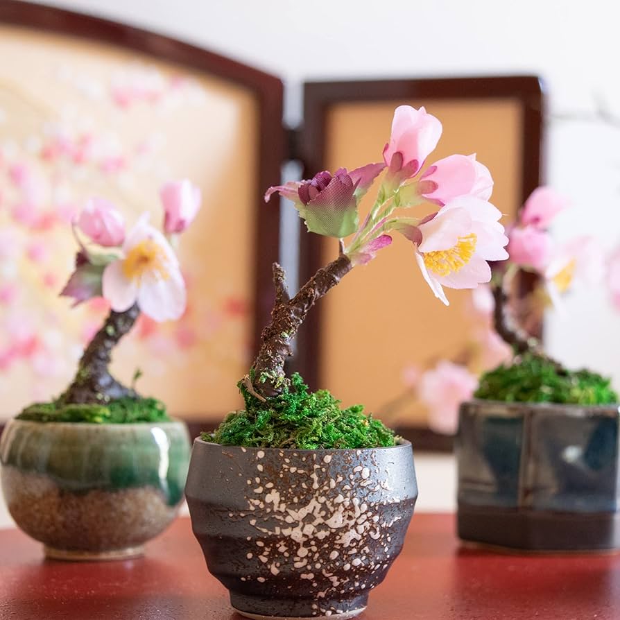 Amazon｜さくら盆栽 中 苔玉 深鉢 桜 盆栽 アートフラワー 造花