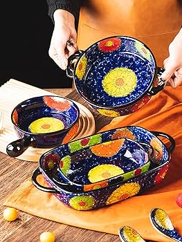 Amazon.com: Bicuzat Vintage Style Pottery Bakeware Colorful Daisy