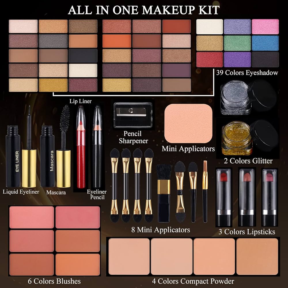 Professional Makeup Kit for Women Full Kit with Mirror 58 Colors