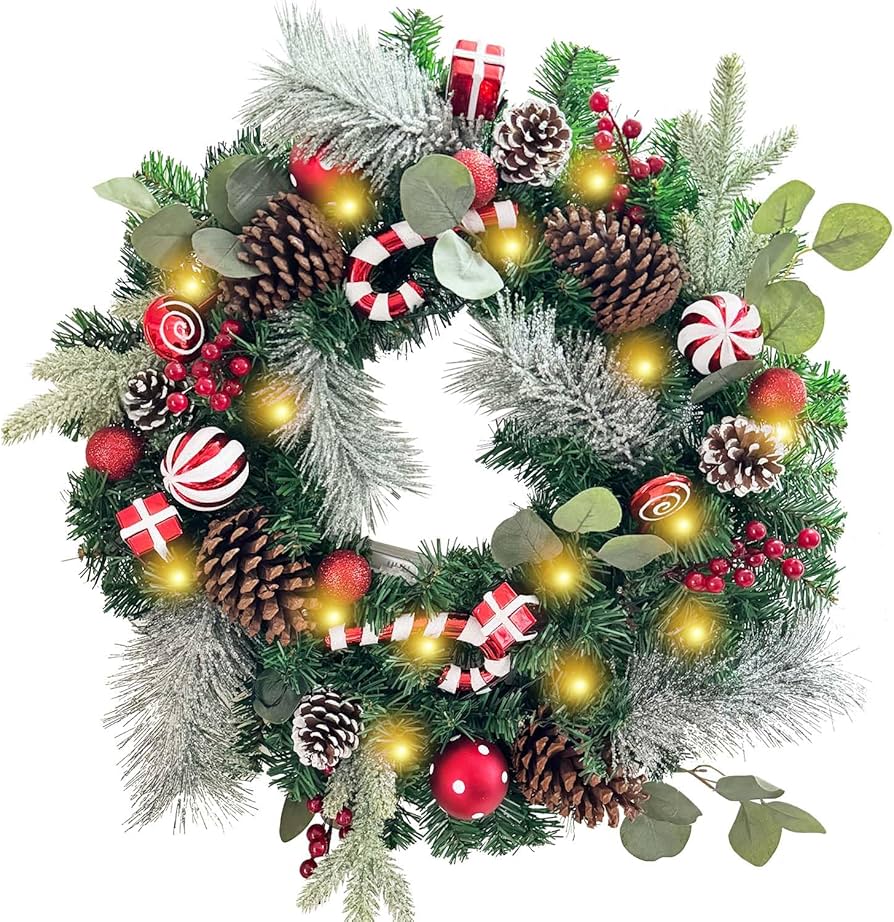 Amazon.com: WANNA-CUL Pre-Lit 24 Inch Lighted Christmas Wreath for