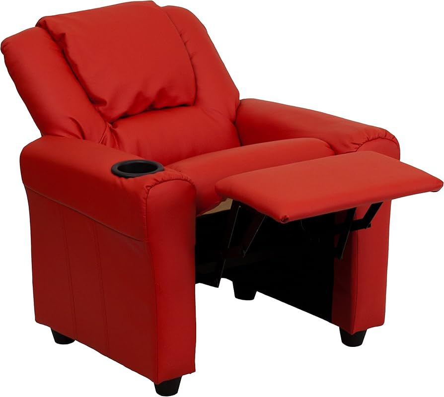 Amazon.com: EMMA + OLIVER Red Vinyl Kids Recliner with Cup Holder