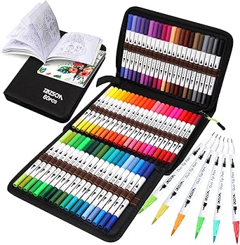 Amazon.com: ZSCM Art Duo Tip Brush Markers Set, 60 Colors Fine