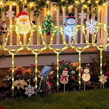 TopVelo 6 Packs Christmas Bell Solar Garden Lights with 8 Light