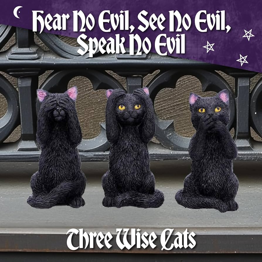 Amazon.com: Nemesis Now Three Wise Felines Black Cat Figurines