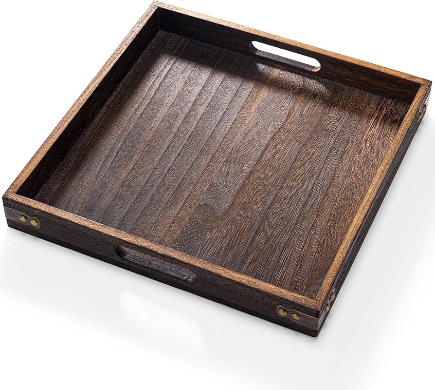 Amazon｜トレーYangbaga32cm×32cm木製トレイ お盆 ティー カフェ