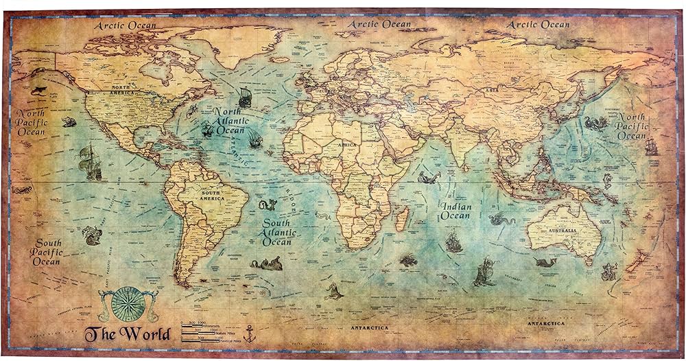Amazon.co.jp: ポスター 世界地図/アンティーク アンティーク風