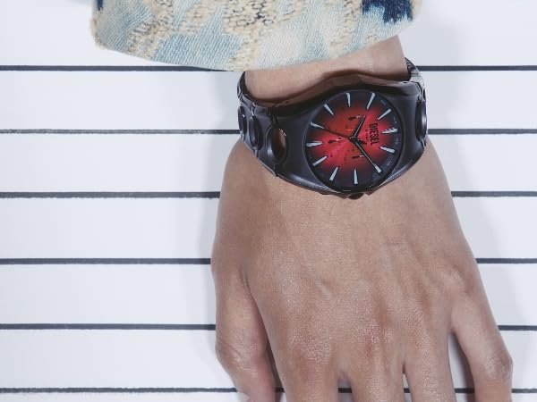 Amazon.com: Diesel Griffed Stainless Steel and Leather Chronograph