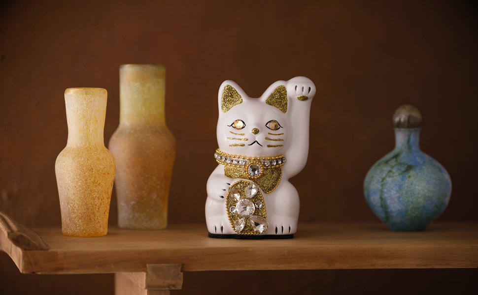 Amazon.co.jp: ご縁猫 ジュエリーキャット(S-SIZE 白 White）左手あげ