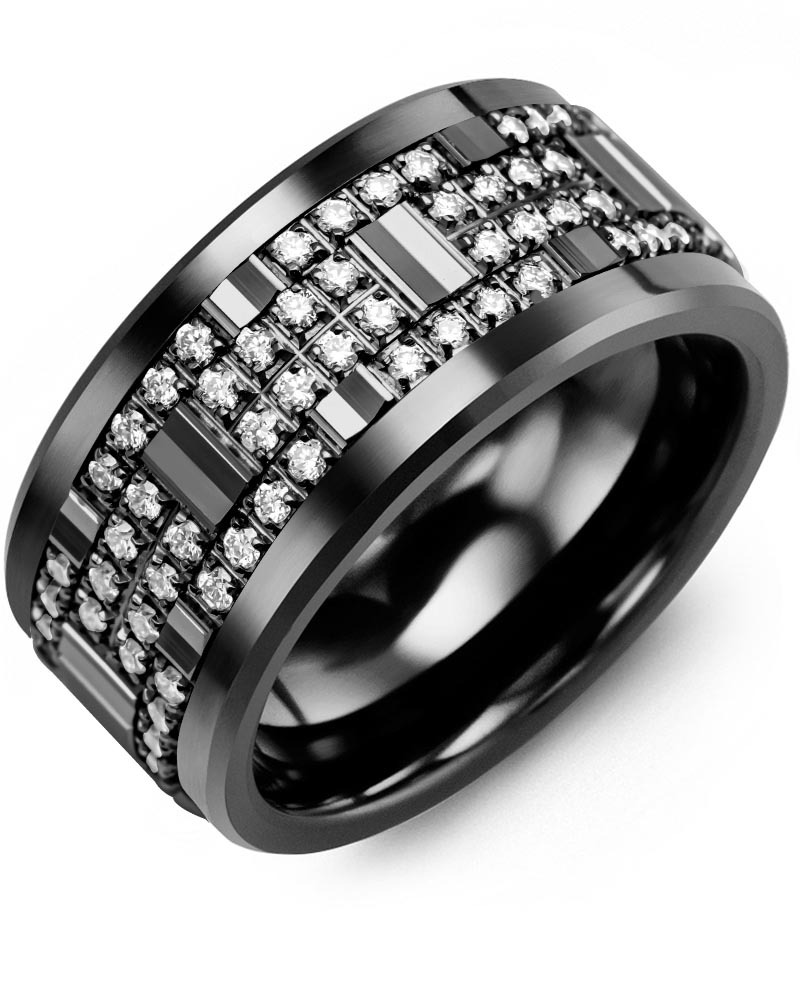 Men's Black Wide Accents Lab Diamond Wedding Band in Black Ceramic