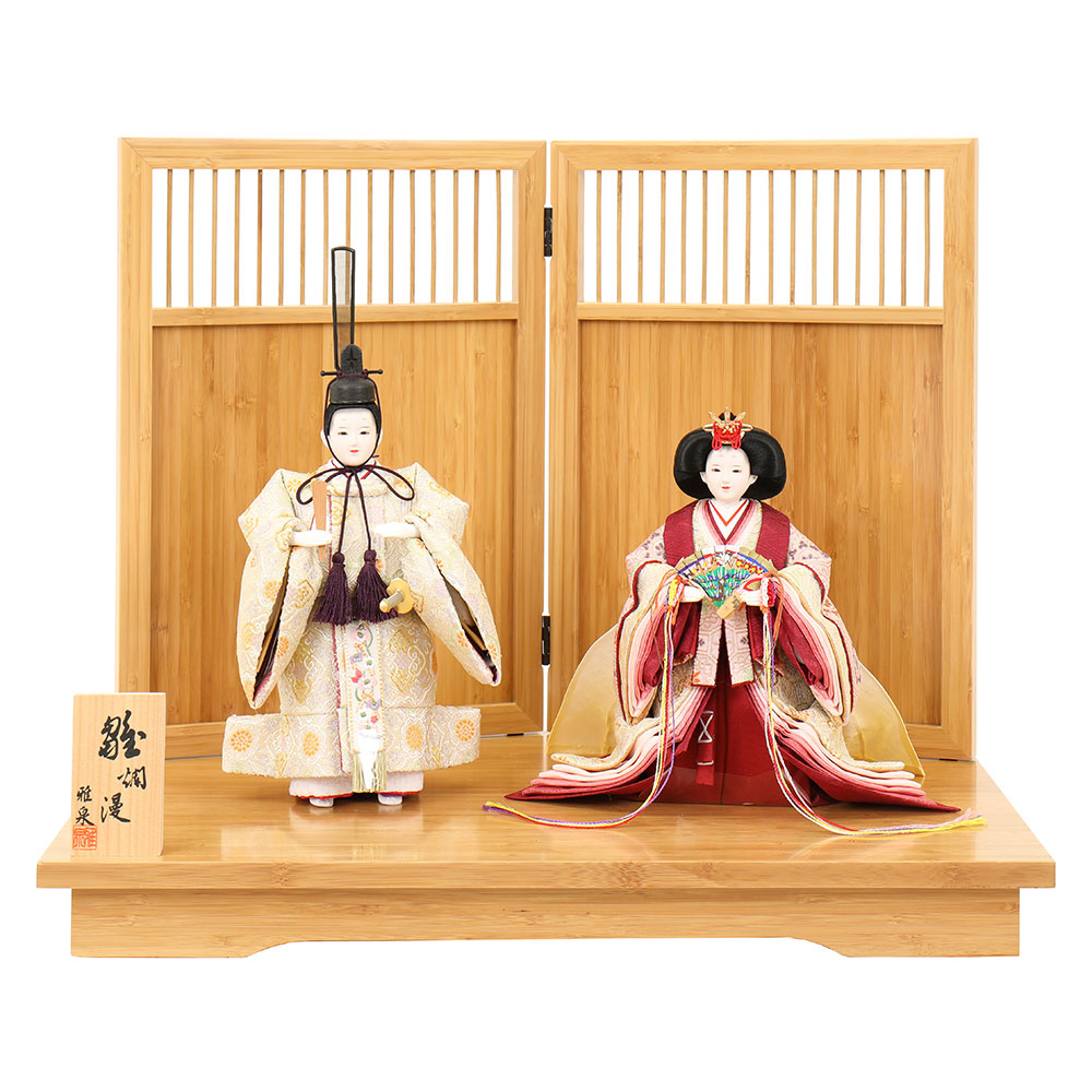 雛人形 お祝い ひな人形 立雛飾り たちびな 立ち雛飾り台付 竹製 親王