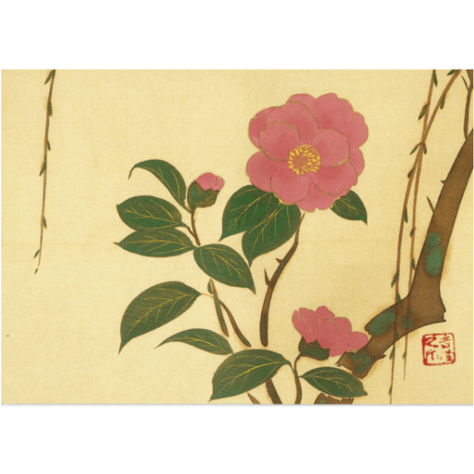 絵はがき〈十二ヶ月草花図 柳に椿〉神坂雪佳 NA-79京都便利堂